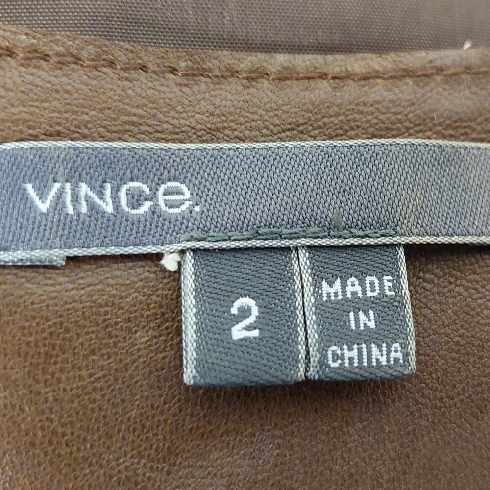 Vince. Brown Leather Sleeveless Short Dress w/pockets Size: 2 - Picture 8 of 10
